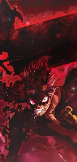 Intense red anime action wallpaper with dramatic scene.