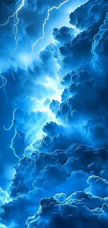 Dramatic blue lightning storm clouds wallpaper.