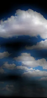 Dramatic cloudscape with blue sky and fluffy white clouds.