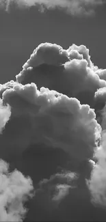 Black and white cloudscape mobile wallpaper displaying dramatic clouds.