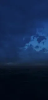 Dramatic dark blue night sky with clouds.