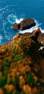 Stunning coastal cliff by the ocean with vibrant blue waves.