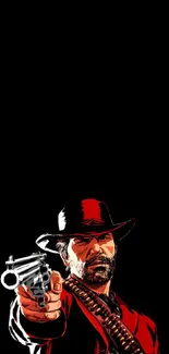 Illustration of a cowboy with a gun on a black mobile wallpaper.