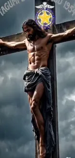 Crucifixion scene with dramatic skies for phone wallpaper.