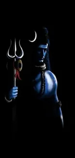 Dark artistic depiction of Lord Shiva holding a trident, set against a black background.