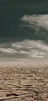 Parched desert under a stormy, cloud-filled sky.