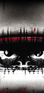 Dramatic black and red eye art wallpaper with bold accents.