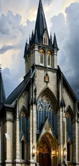 Gothic church against a stormy sky.