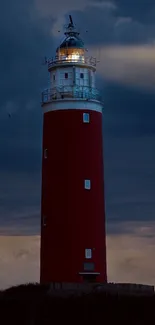 Dramatic lighthouse against a twilight sky.