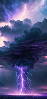 Dramatic lightning cloud with vibrant colors in the night sky.