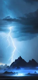 Dramatic lightning storm over dark mountains with electric blue highlights.