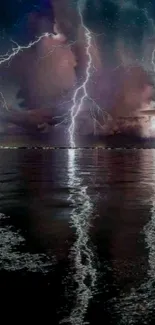 Dramatic lightning storm reflecting over water in this mobile wallpaper.