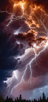 Dramatic lightning storm with striking flashes against dark sky.