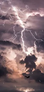 Dramatic lightning storm over the ocean with dark clouds and bright flashes.