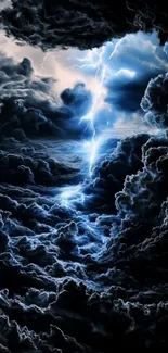 Dramatic lightning cutting through dark storm clouds in a dynamic mobile wallpaper.