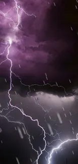 Mobile wallpaper of a dramatic lightning storm in a purple sky.