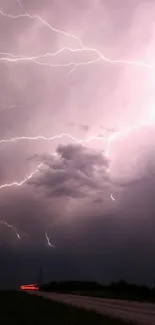 Dramatic lightning storm with vivid sky and clouds.