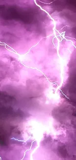 Purple lightning storm with dark clouds.