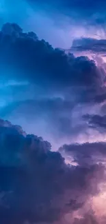 Lightning storm with blue and purple clouds.