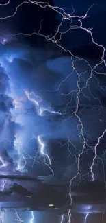 A dramatic lightning storm over a cityscape.