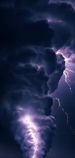 Dramatic lightning storm with swirling clouds.