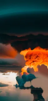 Dramatic mushroom cloud with fiery colors and dark clouds, perfect for mobile wallpaper.