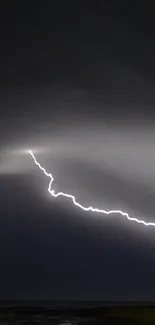 Dramatic lightning bolt in a dark night sky wallpaper.