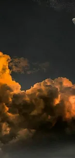 Dramatic night sky with moon and clouds.