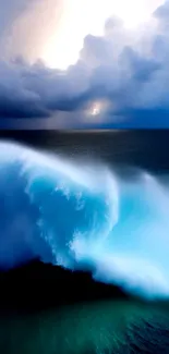 Dynamic ocean wave under stormy sky wallpaper.