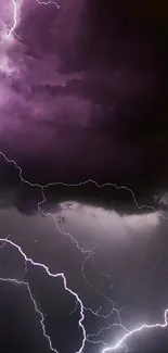 Dynamic purple lightning storm against dark, moody clouds.