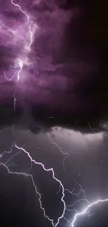 Dramatic wallpaper featuring purple lightning in a stormy night sky.