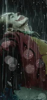 Dramatic scene of a character in the rain, captured as a mobile wallpaper.