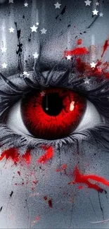 Close-up of a dramatic red eye with intense colors and striking details.