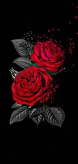 Dramatic red roses on a black background with digital effects.