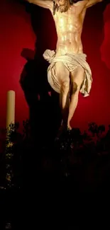 Dramatic religious figure on crimson backdrop for mobile wallpaper.