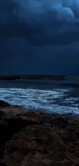 Dramatic seascape with stormy sky over ocean.