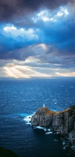 Dramatic seascape wallpaper with cliffs, ocean, and a vibrant sky.