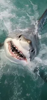 Great white shark in ocean, dramatic capture for wallpaper.