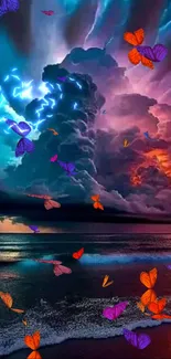 Vibrant cloudy sky over peaceful ocean at sunset.