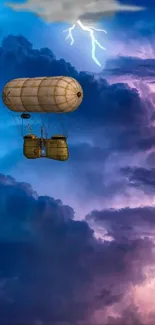 Hot air balloon in a dramatic stormy sky.