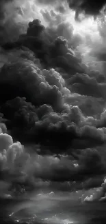 Dramatic black and white clouds in the sky.