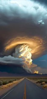 Dramatic cloud formation over a desert road