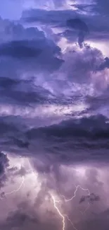 Purple storm clouds with vivid lightning.