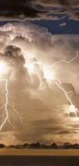 Dramatic storm lightning with cloudy skies and vivid lightning bolts.