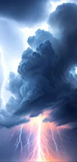 Dramatic lightning storm with dark clouds on mobile wallpaper.