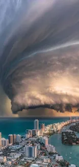 Dramatic storm cloud over Miami skyline.