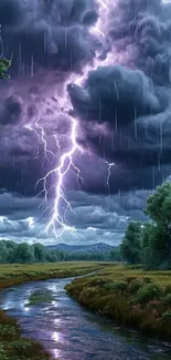 Dramatic stormy landscape with lightning.