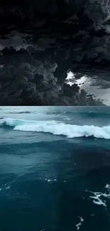 Stormy ocean with dramatic clouds overhead.