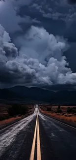 Dramatic stormy road with dark clouds.