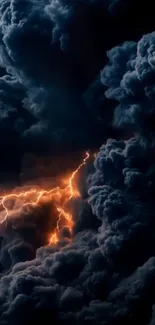 Dramatic clouds with lightning bolt.